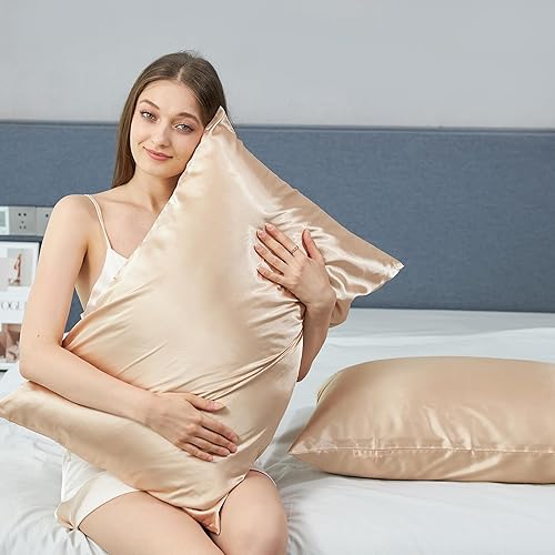 Miniatura 6 de Vreysilkus Paquete de 2 fundas de almohada de seda satinada para cabello y piel, tamaño King de 20 x 36 pulgadas, funda de almohada súper suave con