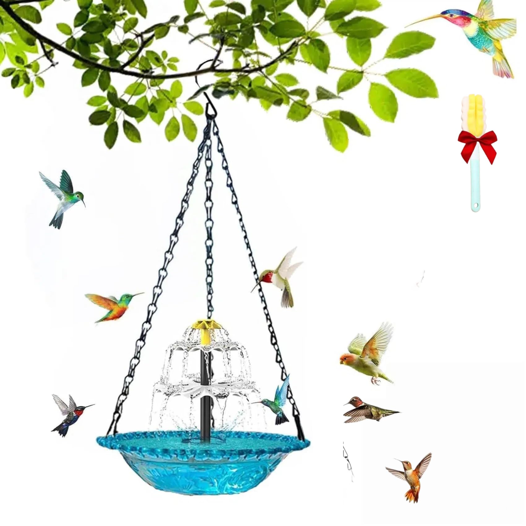 Solar Cascade Hanging Bird Bath Fountain Solar Fountain for Bird Bath, Outdoor Hanging Bird Bath with Solar Fountain, with Solars Pump Gardens Decorative Garden Yard Patio Bird Bath Fountain (Blue)