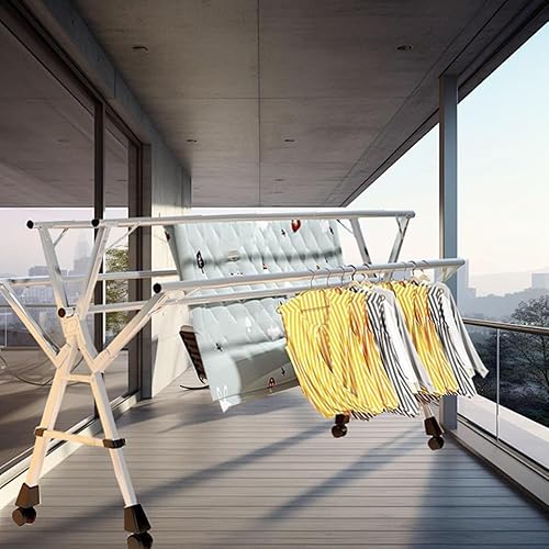 Miniatura 3 de Escurridor de ropa ajustable de acero inoxidable, estante portátil de 5 varillas para uso en interiores y exteriores, secadora de ropa plegable que