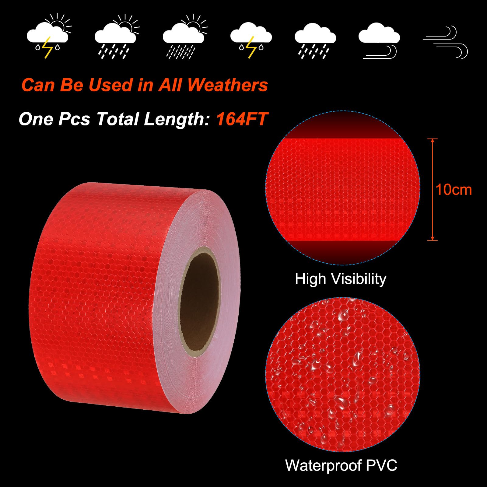 PATIKIL Ruban Réfléchissant, 4 Pouces x 164 Pieds Imperméable Autoadhésif Haute Visibilité Ruban de Sécurité d'Avertissement Réfléchissant pour Camions Remorques Voitures, Rouge | pour Camions Remorques Voitures, 4 Pouces x 164 Pieds, Autoadhésif, Haute V