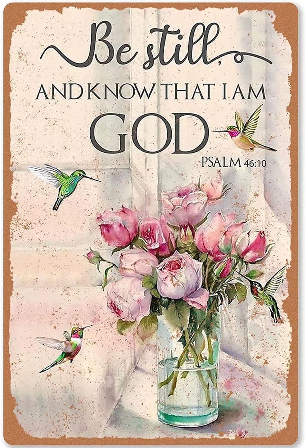 WZVZGZ Decor Flower Retro Tin Signs Rose and Hummingbird Home Living Room Decor Pin Up Garden Metal Sign Wall Plate Decor 8x12inch