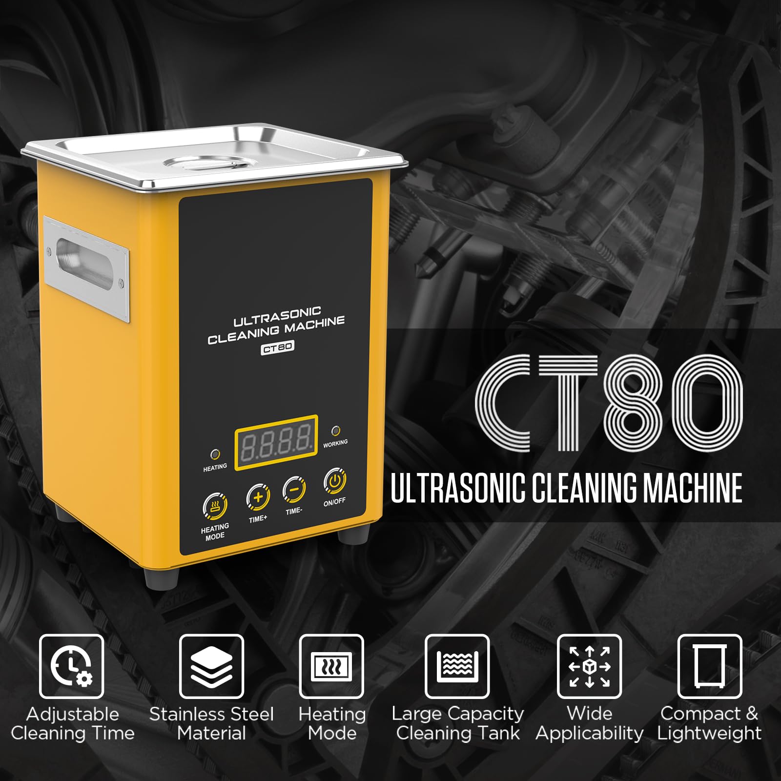 Máquina de Limpieza ultrasónica,CT80,Limpiador de inyectores diésel de 60W para automóviles,joyería,Industria y Laboratorios.Modo de Calentamiento y Tiempo de Limpieza Ajustable.Tanque de 1,6 L.220V