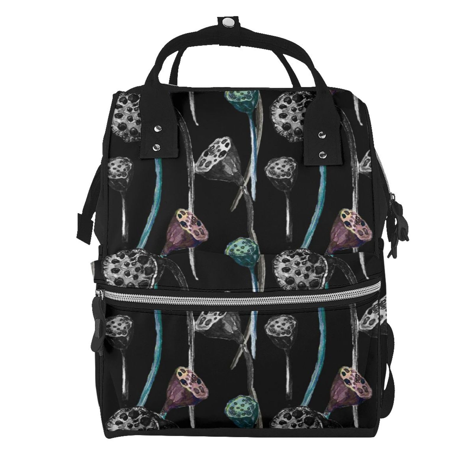 Sac à dos imperméable multifonction noir et pastel motif floral - 7