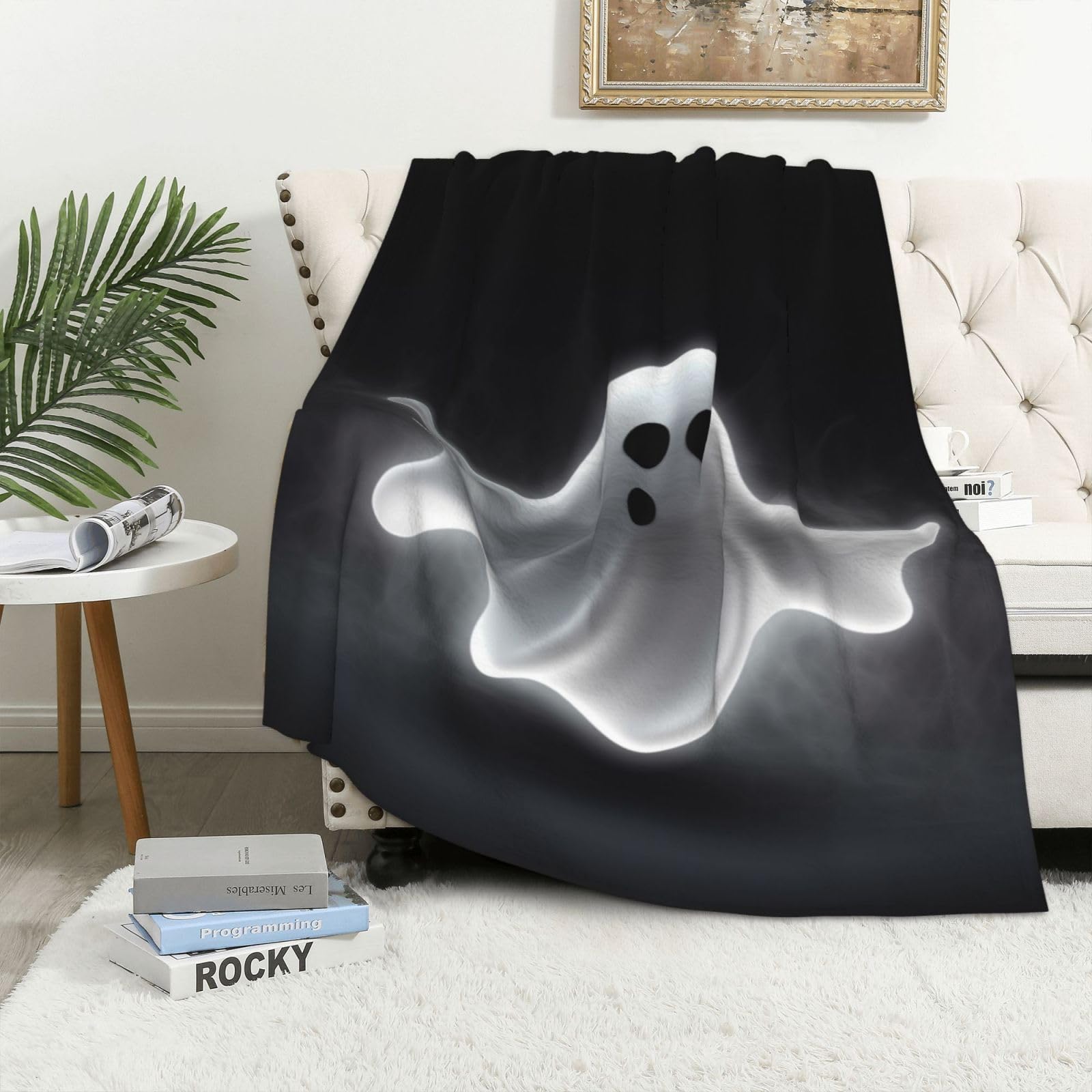 Couverture polaire en flanelle pour lit et canapé, un plaid fantôme d'Halloween pour vos soirées