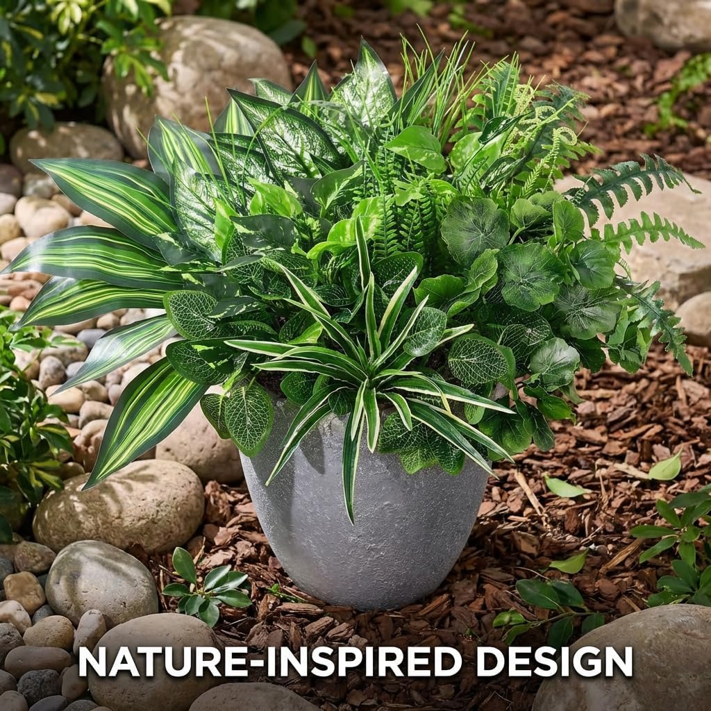 Waipfaru Artificial Plants Outdoor UV Resistant, Realistic Fake Plants Artificial Greenery, Large Bunches Faux Plants for Indoor Outdoor Porch Patio Garden Spring Summer Home Decor (Large 10pcs)