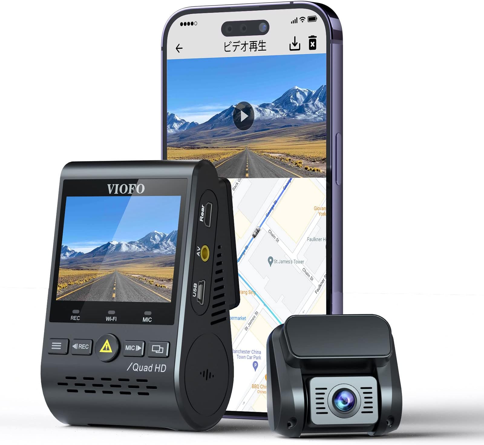 VIOFO Dash Camera, Front and Rear Camera, 5 Megapixel Camera, 2.5K Evolution, Durable, Small Dash Camera, Wireless LAN, Japanese App, GPS, HDR/WDR Technology, 140° Super Wide Angle, Super Night