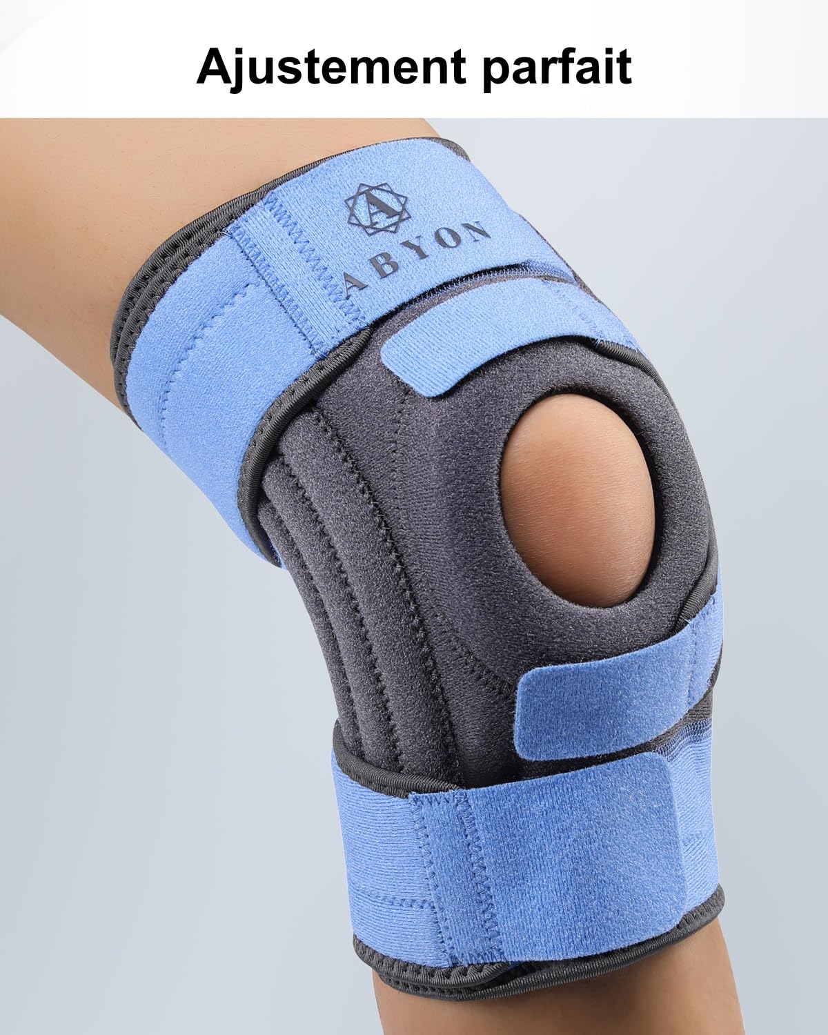 ABYON Genouillère Femme Homme – soutien du genou pour ménisque, LCA, arthrite, avec 3 stabilisateurs latéraux et sangle ajustable 360° pour soulagement de la douleur et récupération rapide