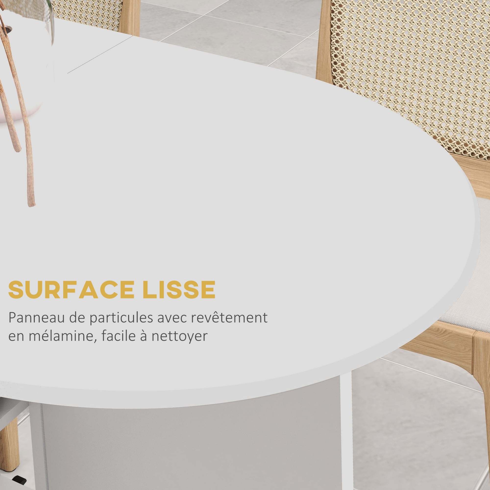 HOMCOM Table à Manger Pliante sur roulettes 4 Pers. 120x60x77 cm Blanc | Table de Cuisine, 2 Abattants, 2 Étagères de Rangement, pour Petits Espaces