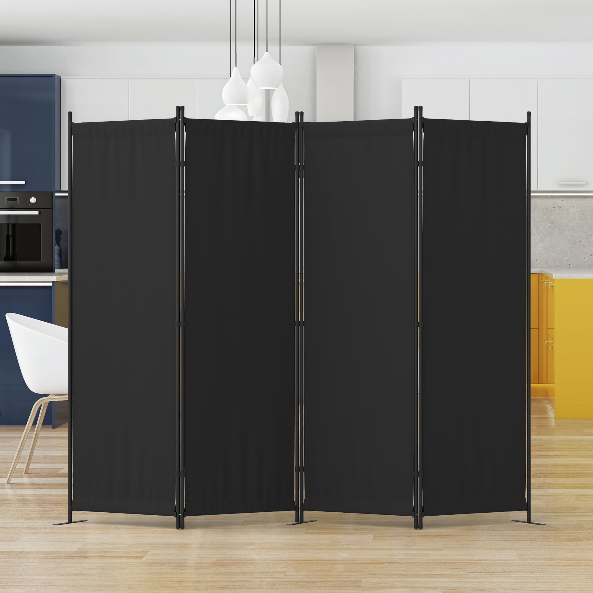 Room Divider 4 Panel Partition Room Dividers & Folding Privacy Screens with 3 Metal Feet?88"W Portable Wall Doubles as a Dressing Screen?Temporary Wall for Office Kitchen Bedroom Children's Room?Black