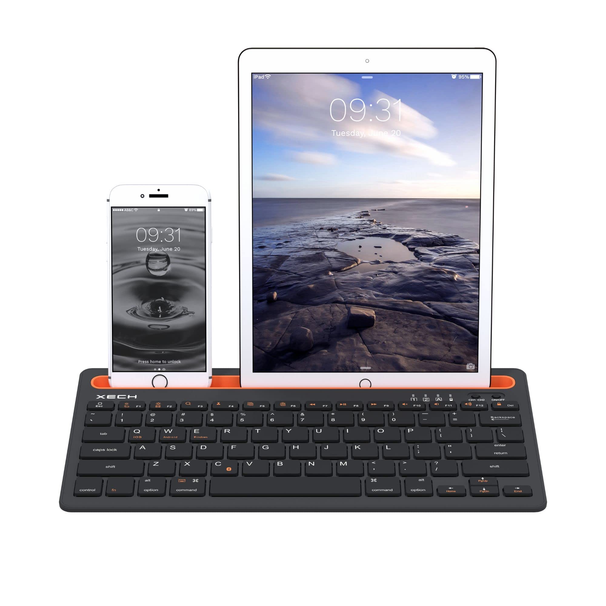 Xech Wireless Keyboard with Multi-Device Connectivity Double Channel Keyboard with Phone Stand & Tablet Holder for Smartphones PC Laptops Desktop Computers Tablets Smart TVs (Orange) (B0B33W4SV1) Amazon Price History, Amazon Price Tracker