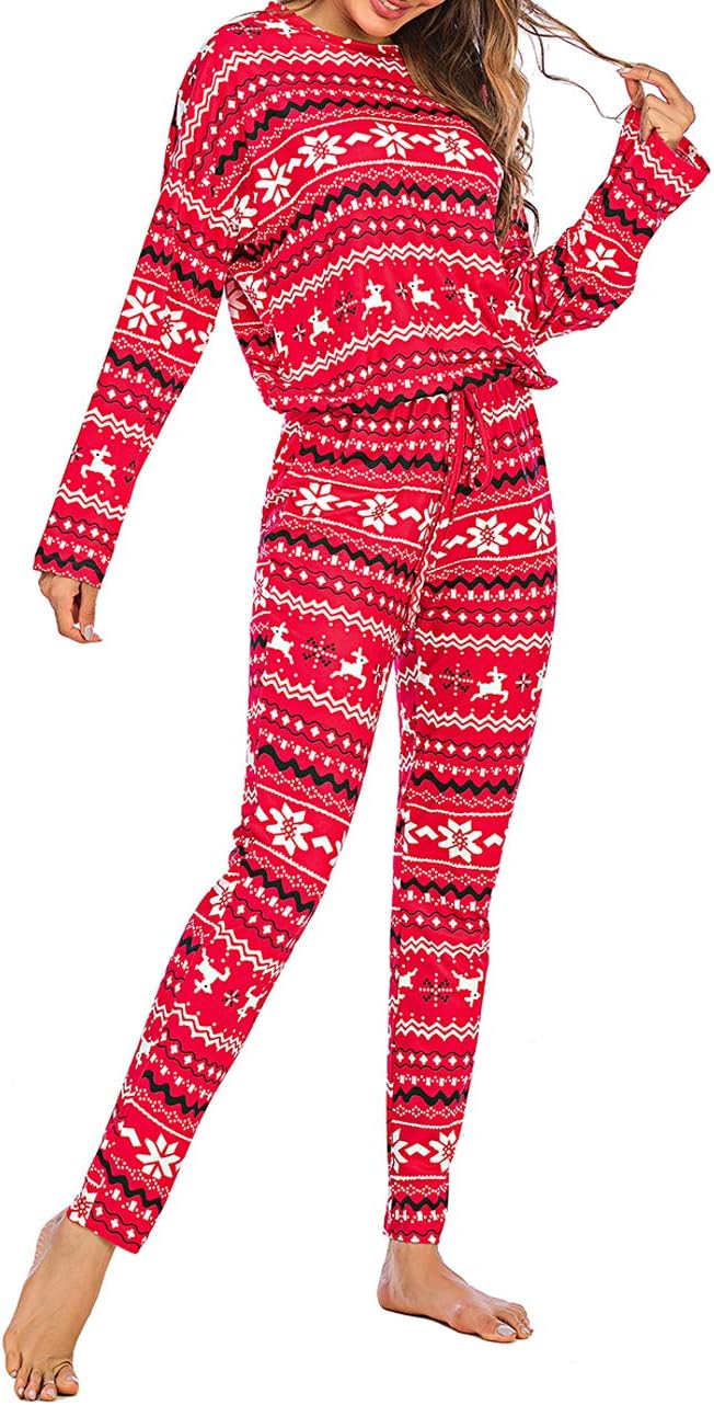 N / D 2PCS Women Christmas Pajamas Sets Nightwear Layer Thermal Womens Christmas Pajamas Sets