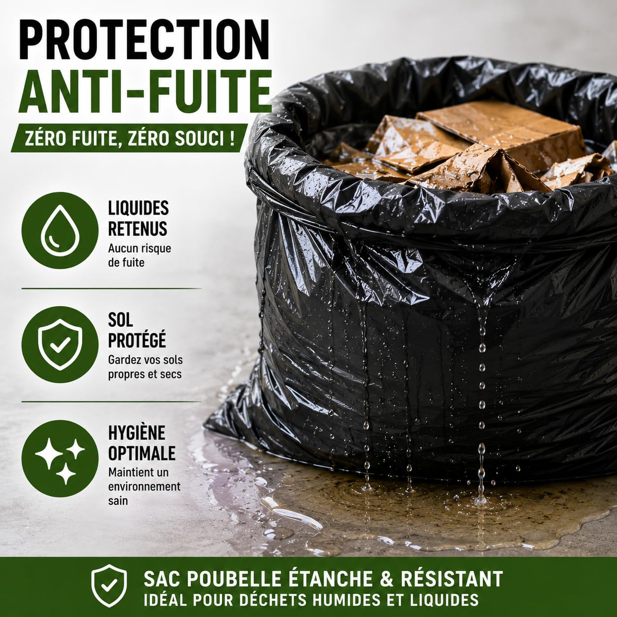 Bolsa de basura reforzada 150L | 50 bolsas ultra resistentes PEBD | Capacidad 35kg | Bolsa profesional antifugas y antidesgarros | Residuos pesados y cortantes | Trabajos, Oficinas, Comercios