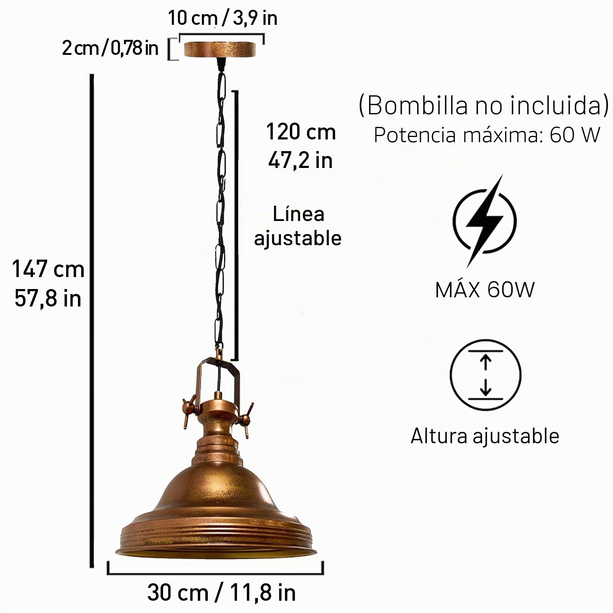 bamyum Ulmete Vintage Metal Lámpara de Techo Antik 30 cm de Diámetro Bombilla E27 Retro Colgante