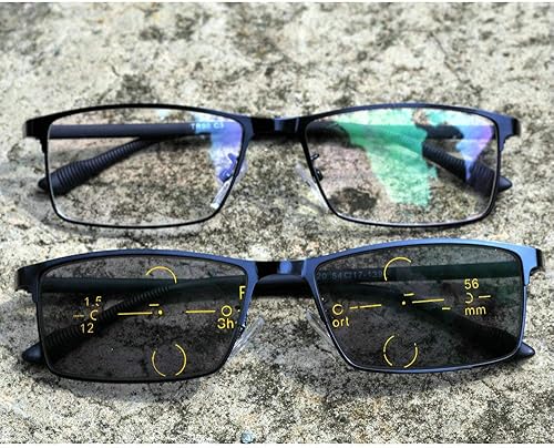Nuevos lentes de lectura fotocromáticos progresivos multienfoque con marco de metal para hombre de moda (azul, +350)