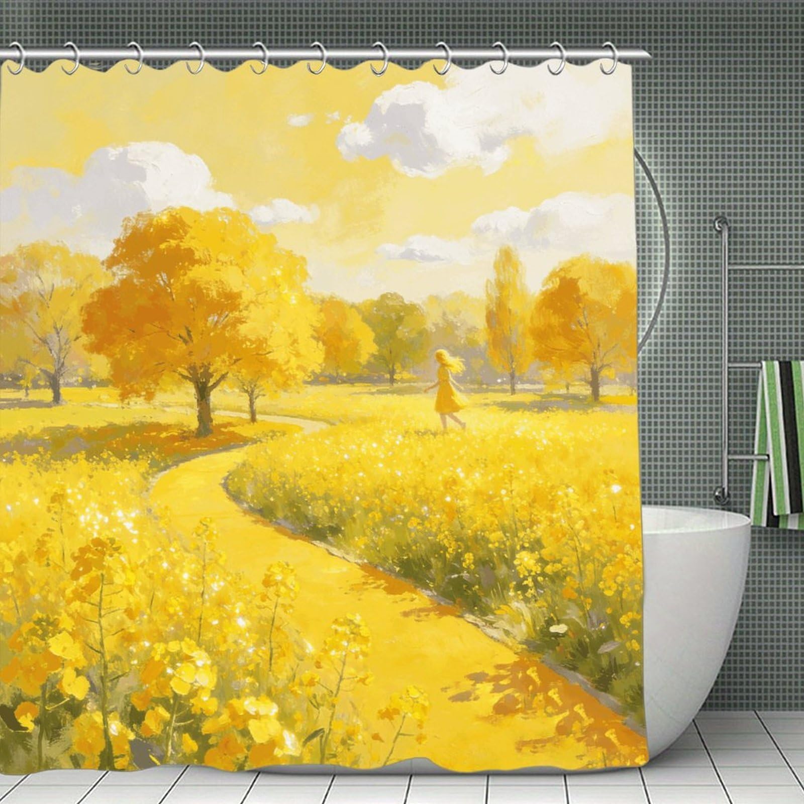 VstaDank Yellow Shower Curtain Light-Weight Blackout Bathroom Curtain Washable Shower Liner 71x71 Inch Bath Curtain with Metal Holes Bathtub Bath Room