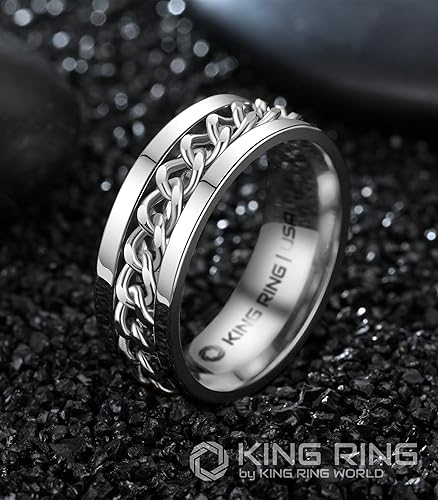 Miniatura 2 de King Ring Anillo giratorio de 0.315 pulgadas  Anillo de cadena para hombres y mujeres, anillo giratorio de acero inoxidable, Fidget Spinner, anillos