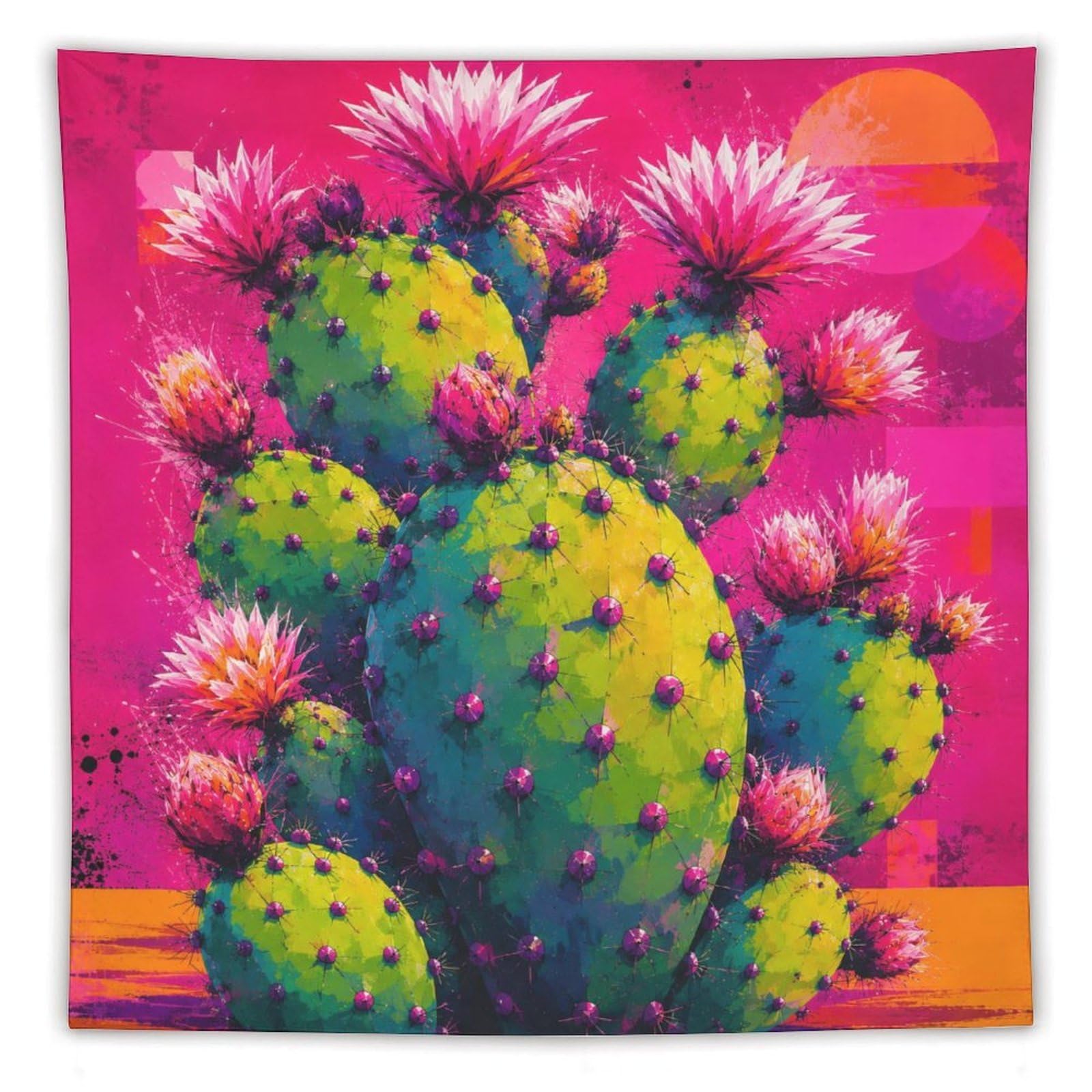 H3B8U2Y5 Pink Cactus Pop Art Wall Tapestry, Color Block Line Art