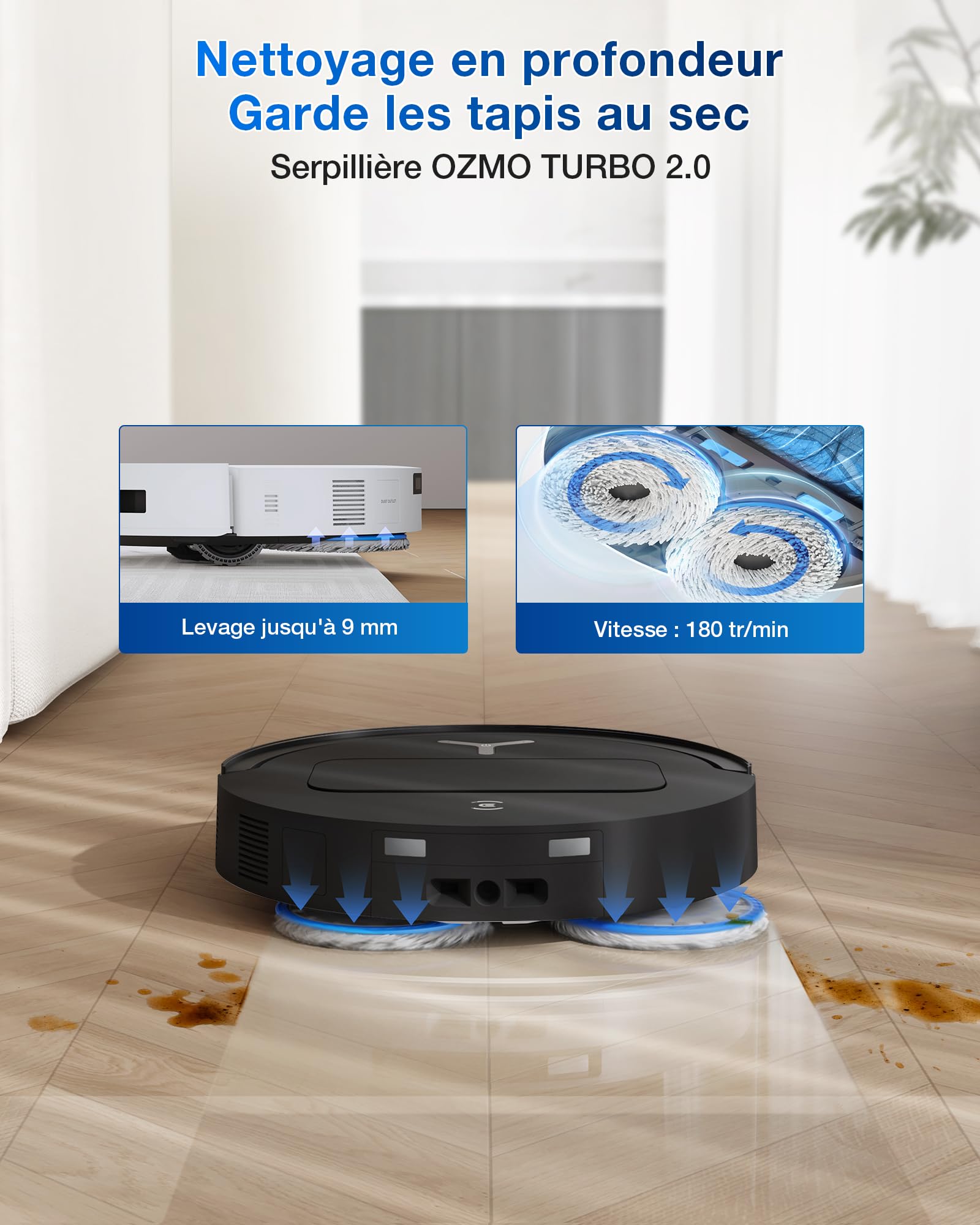 ECOVACS T50 Omni Aspirateur Robot avec Station, Puissance 15000Pa amélioré par T30 Pro Omni, Brosse latérale et serpillière Extensibles, ZeroTangle 2.0, AIVI 3D 2.0, Lavage à l'eau Chaude 75℃, Blanc