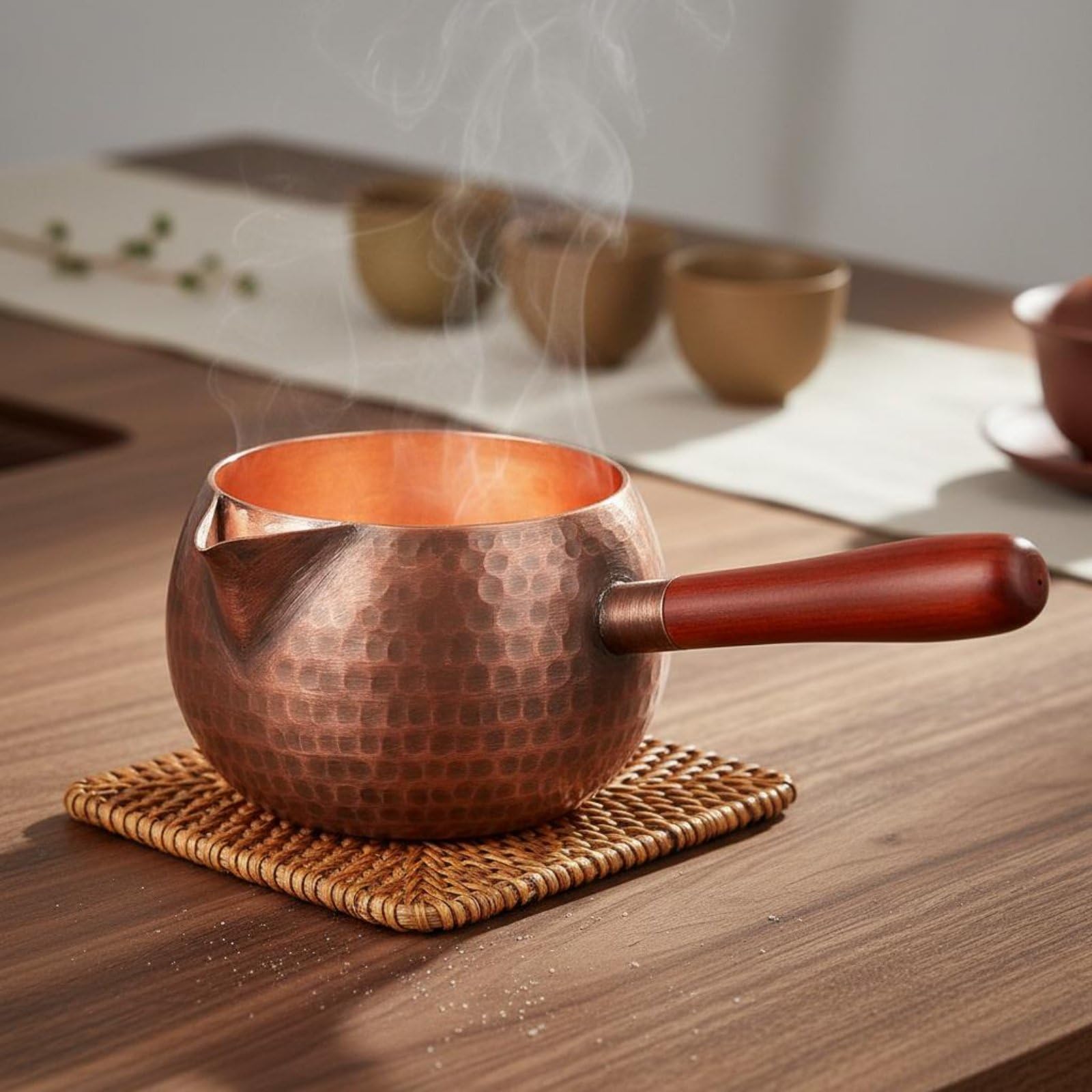Jarra de Té de Cobre Martillado Jarra Tetera Superficie Martillada y Presencia Refinada en la Mesa 600ml Adecuada para Rituales de Té Sobremesas y Reuniones Sociales