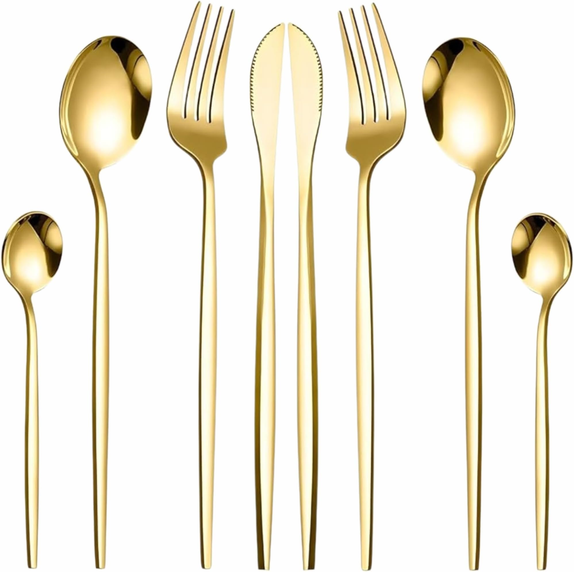 8 Piece Silverware Set for 2, Stainless Steel Flatware Set, Gold Cutlery Set Utensils Set, Tableware Include Forks Knives Spoons for Home Restaurant Wedding, Satin Finish (Gold, Set of 8)