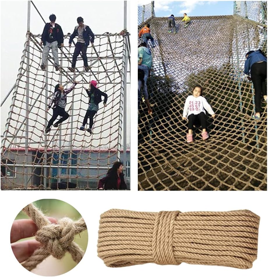 Protection Rope Net for Kids,Retro Hemp Mesh Rope Netting for Swing Hammock Balcony,Large Size Rope Netting for Playground Banister Jute Net Plant Support Netting
