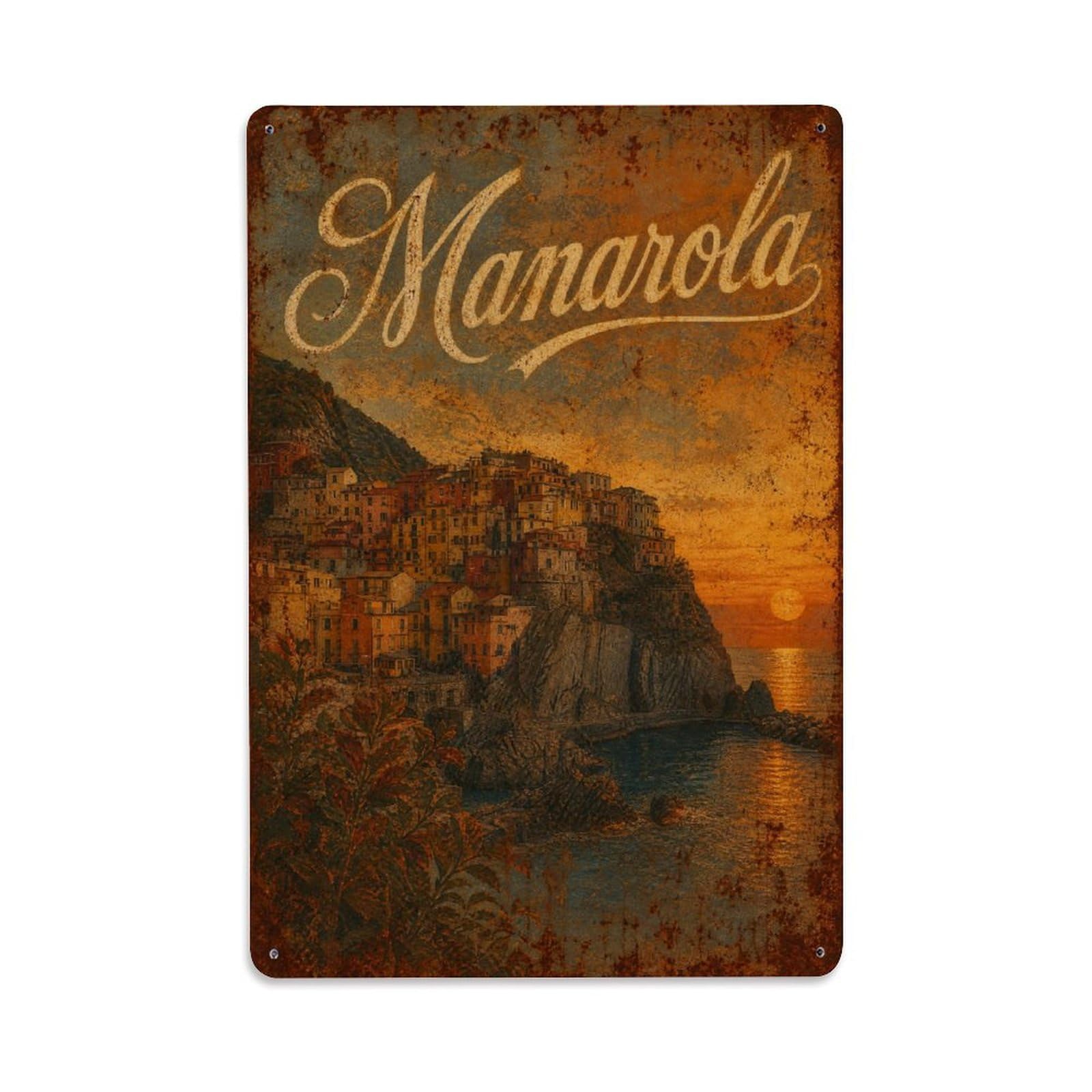 Huiyhb 8X12inch(20X30cm) Vintage Travel Manarola Dawn Morning Light Village Italy Metal Tin Sign