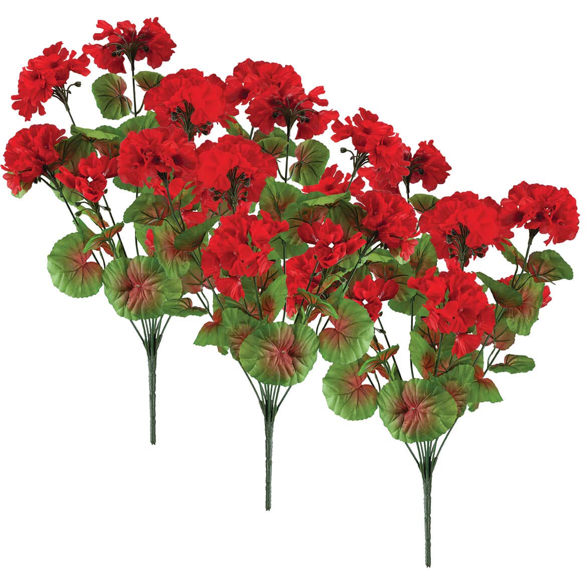 OakRidge All-Weather Artificial Red Geranium Bush, Set of 3, 18” Height – Polyester and Plastic Materials for Indoor and Outdoor Use with No Upkeep Required, includes 9 Sprigs and 9 Blossoms