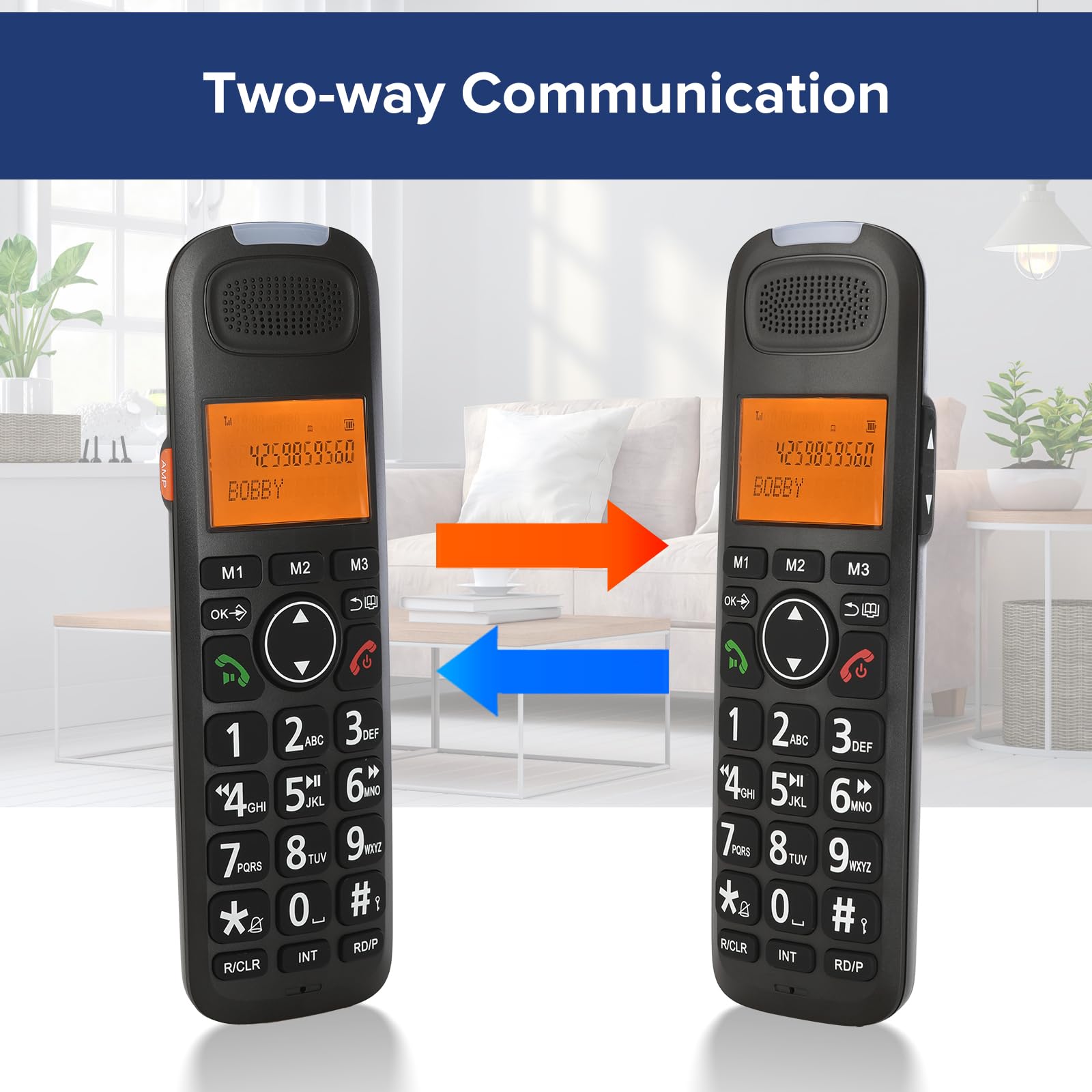 ORNIN D1015E Système téléphonique sans fil extensible avec répondeur, identification de l'appelant, gros boutons, haut-parleur, assistance audio – Maison et petite entreprise (1 combiné)