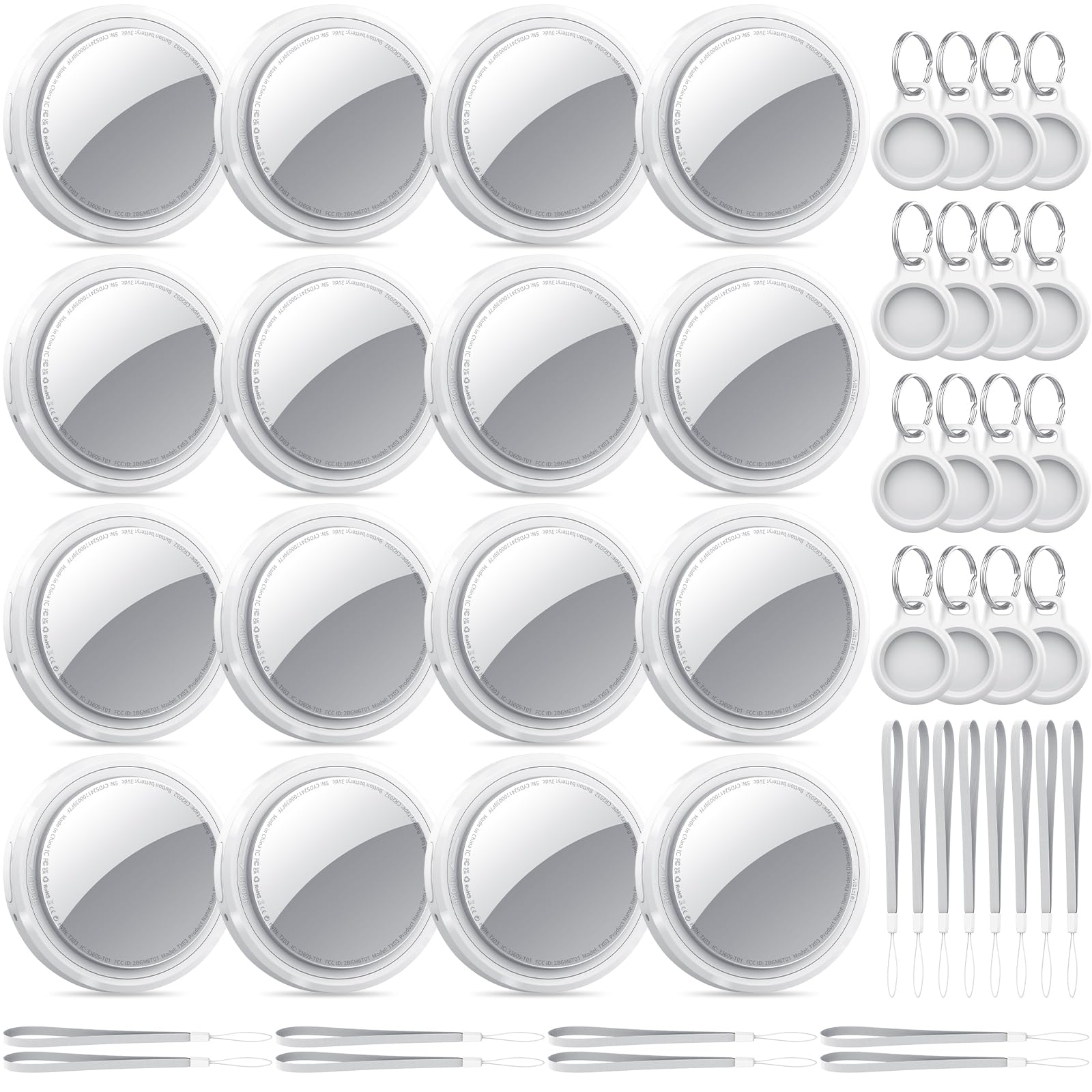 QCOQ Tracker Tags-16 Pack, Bluetooth Key Finder compatibile con Apple Find My (solo iOS), localizzatore di oggetti per bagagli/borse/portafoglio, batteria sostituibile, bianco puro