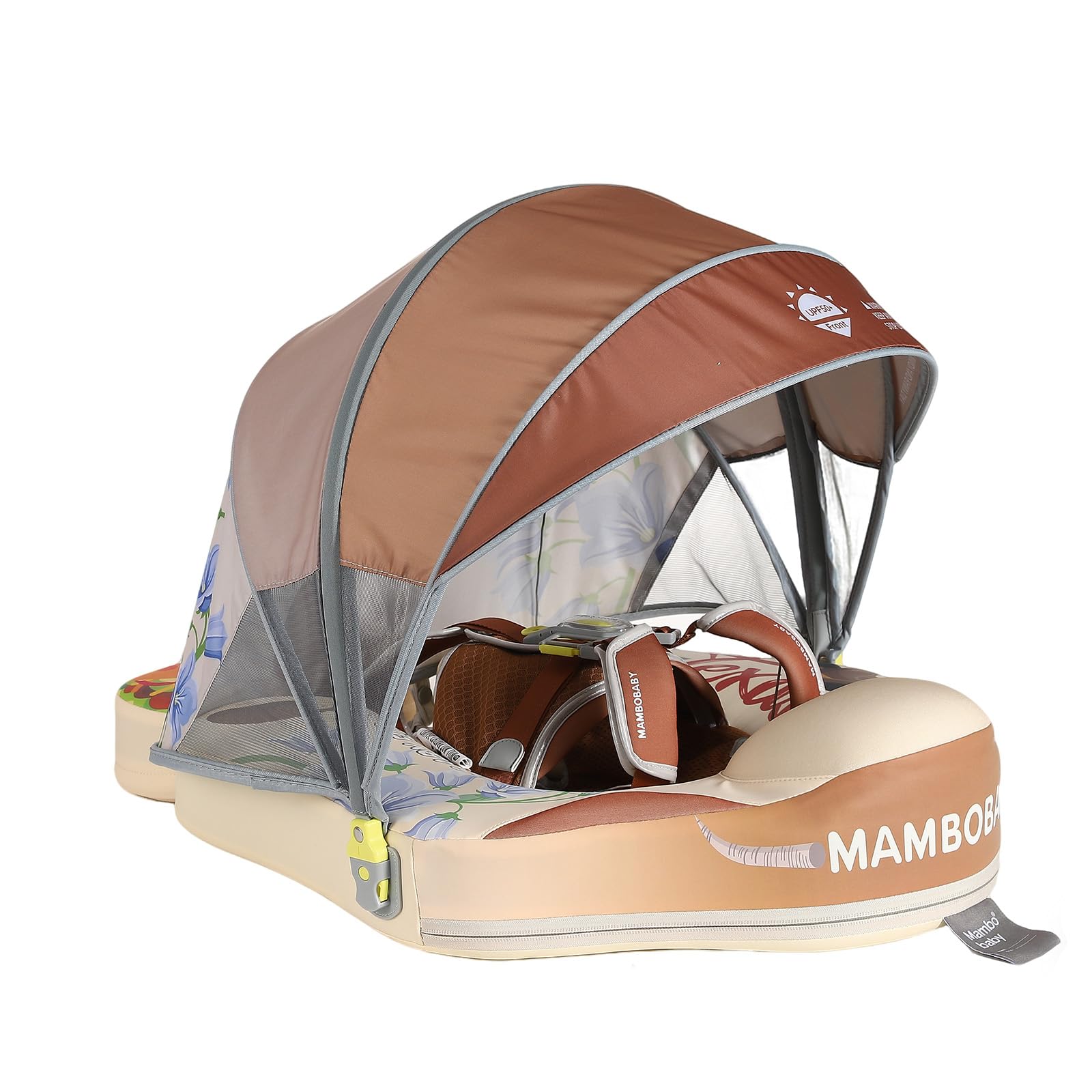 Mambobaby No-Flip Baby Pool Float with Canopy & Tail Non-Inflatable Swim Float for Infants, Pearl-Foam, UPF 50+ & Adjustable Safety Five-Way Harness, Skin-Friendly for Boys Girls 3-24 Months-Texas