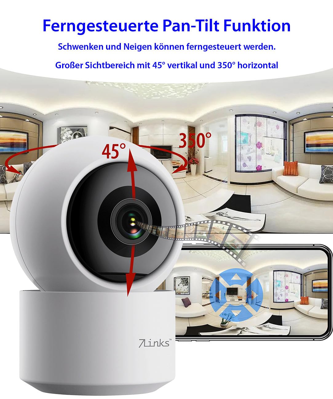 7links Überwachung Kamera innen: 2er-Set 2K-Pan-Tilt-Überwachungskamera, WLAN, Patrouillen-Funktion (Überwachung Kamera innen WLAN, Überwachungs-Kameras)