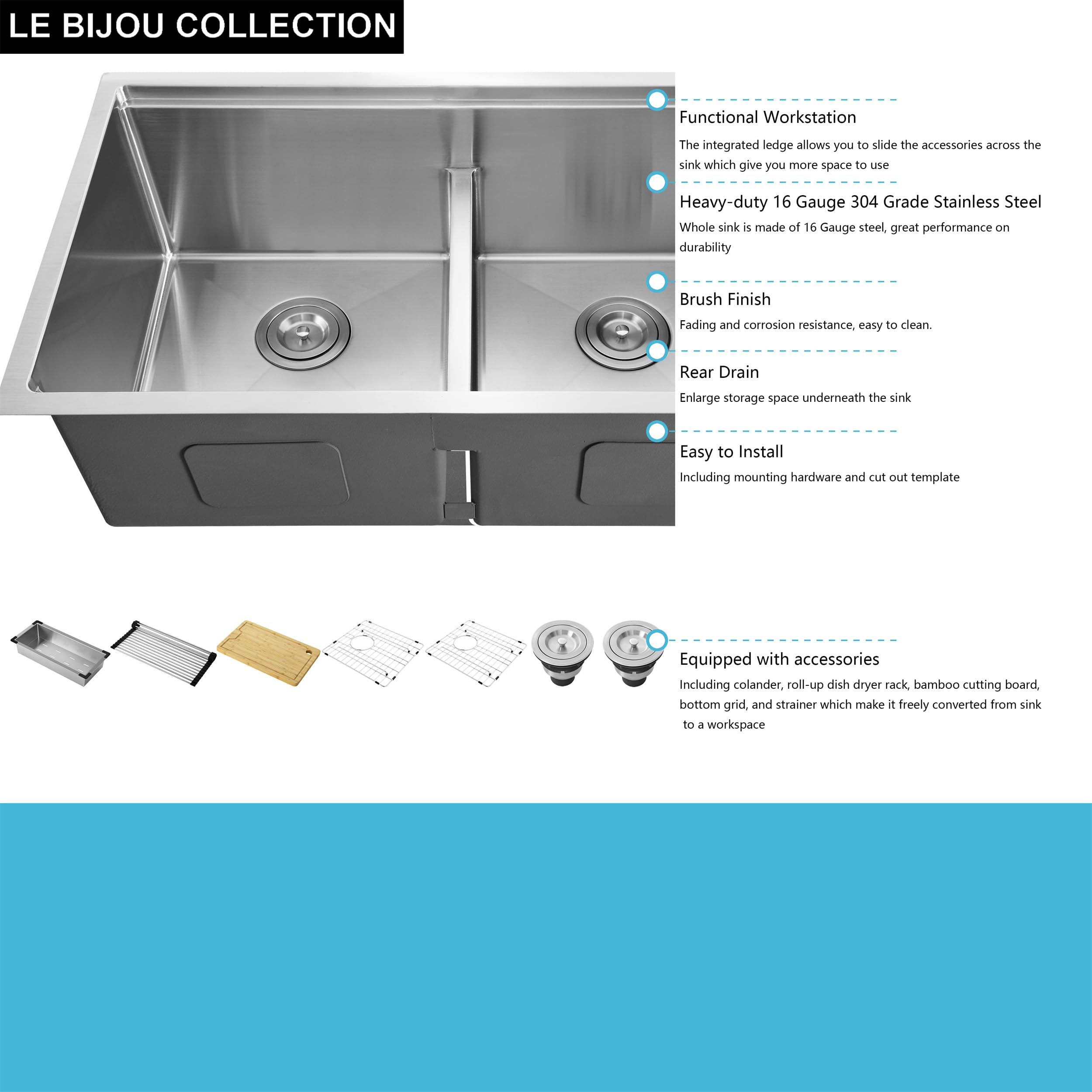 Le Bijou Collection 32 Inch Workstation Undermount 32 x19