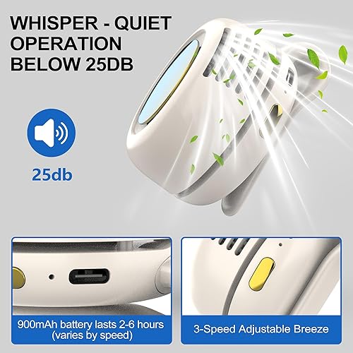 Miniatura 3 de TFQXA1Z Ventilador portátil silencioso sin aspas, ventilador recargable - Enfriamiento de cintura y cuello manos libres, 3 velocidades, 6 horas de