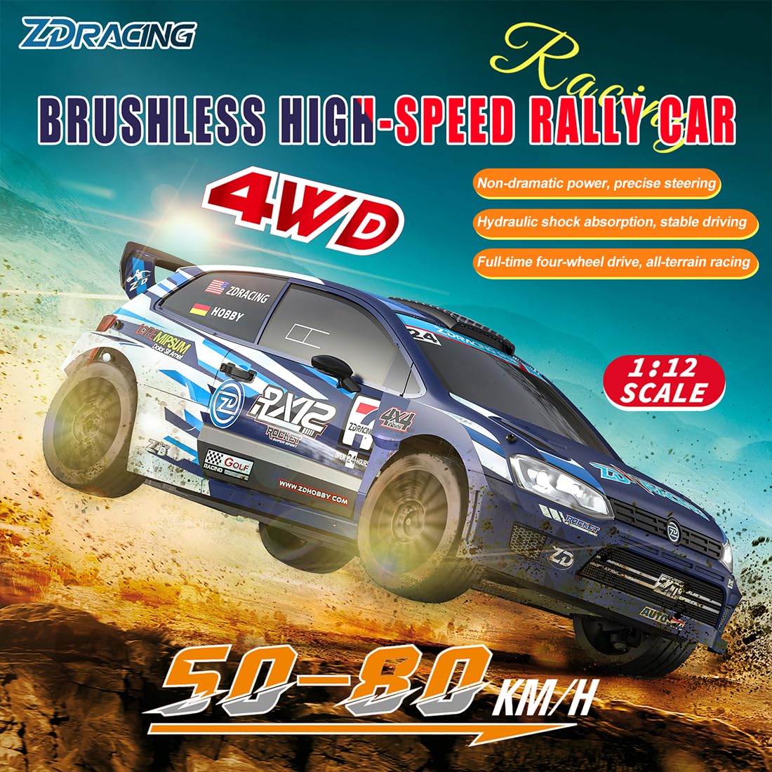 RX12 Auto telecomandata 1:12 RC Auto per adulti, ZD RC Auto da corsa 4WD Brushless Rally Car, modelli da collezione per adulti (rosso)