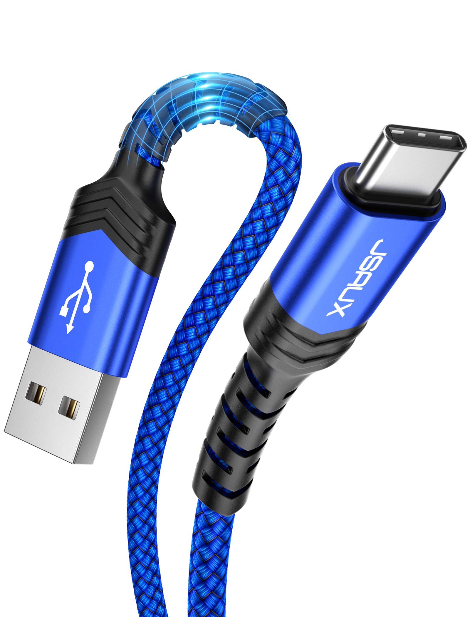 JSAUX USB C Cable [2-Pack/1M+2M], Type C Fast Charger Charging Cable Nylon Braided Compatible for Samsung Galaxy S22 S21 S20 S10 S9 S8 Plus A3 A5 Note 10 9 8, Google Pixel, Sony Xperia XZ, P9 P10-Blue