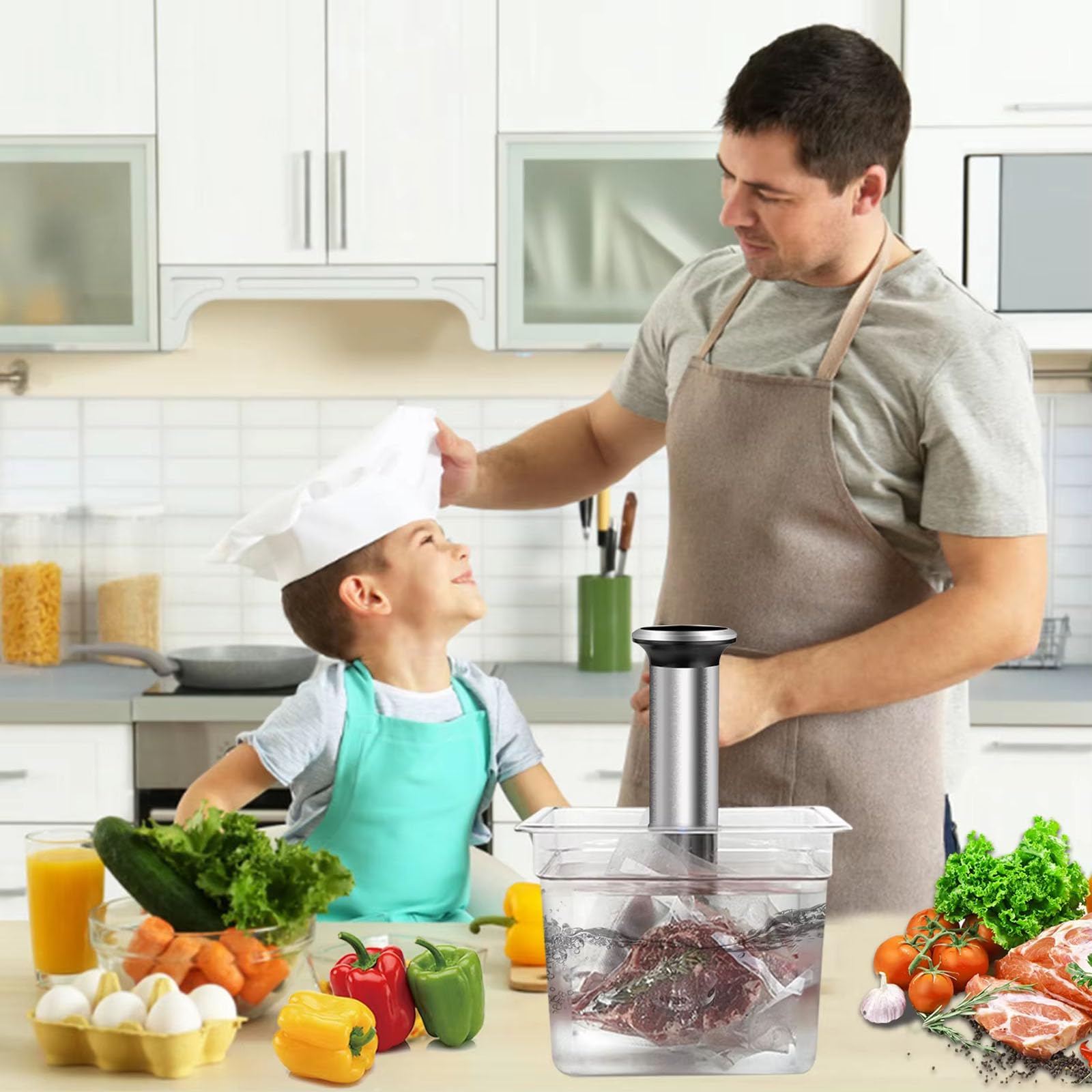 Cocina Sous Vide, Máquinas Sous Vide 1200W, Cocina Suvee Circuladora de Inmersión con Control Preciso de Temperatura y Tiempo, Abrazadera Ajustable, Pantalla Digital, IPX7 Resistente al Agua