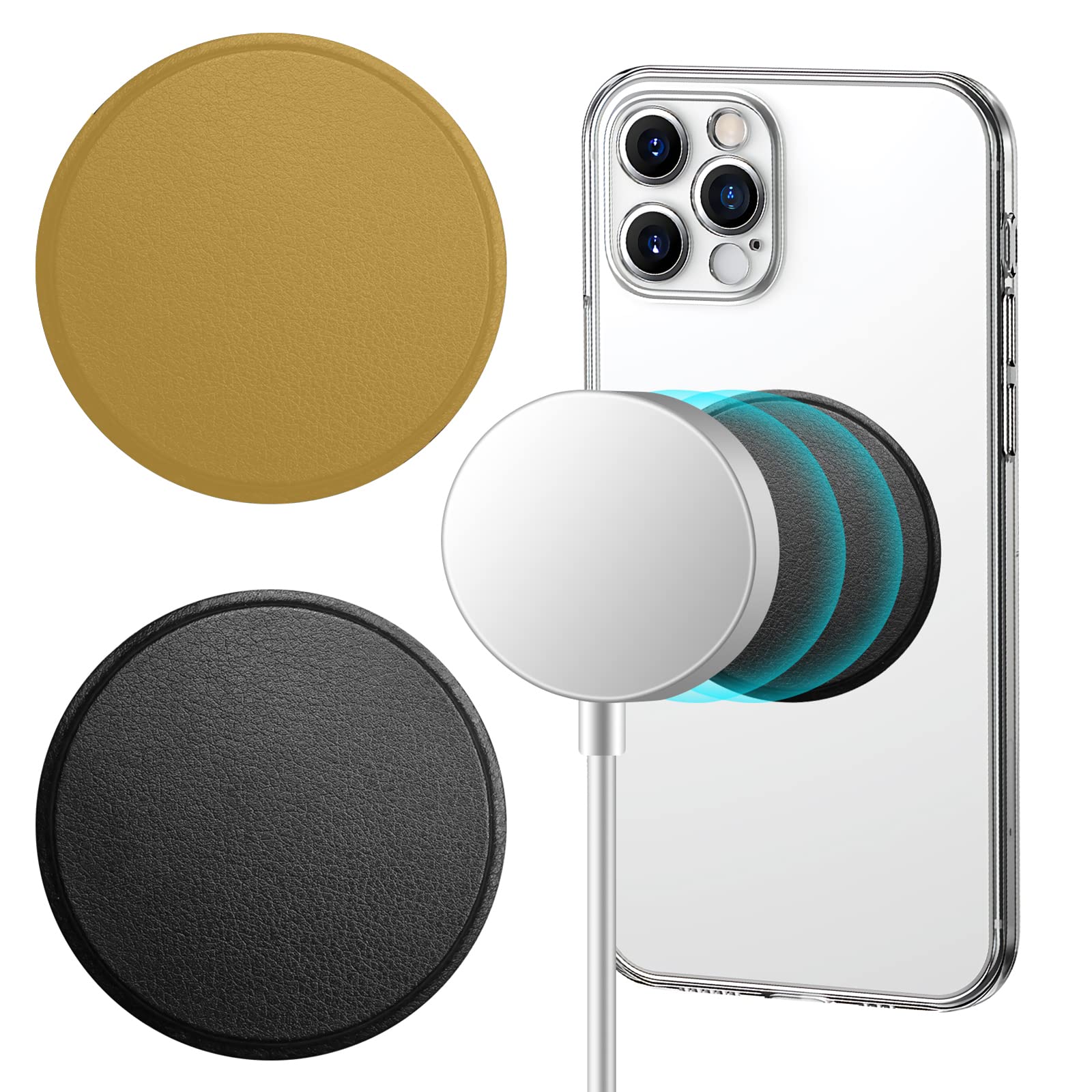 OneNine 2 Pcs Metal Magnetic Plates for MagSafe Case with Strong Magnetism, Metal Magnetic Sticker for all Phone with PU Leather, Replacement Magnet Plates for 2 Colors