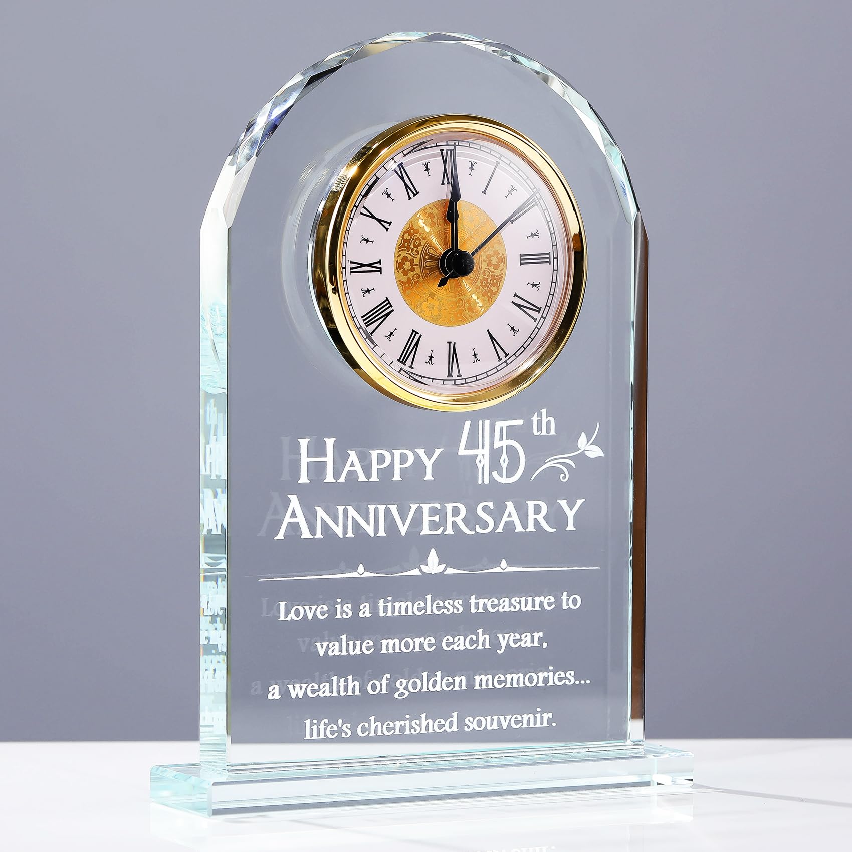 Movdyka Crystal 45th Anniversary Desk Clock Gifts Sapphire Wedding Presents for Married Couples 45 Years of Marriage Home Ornaments for Partner Anniversary Keepsake for Parents Table Decor