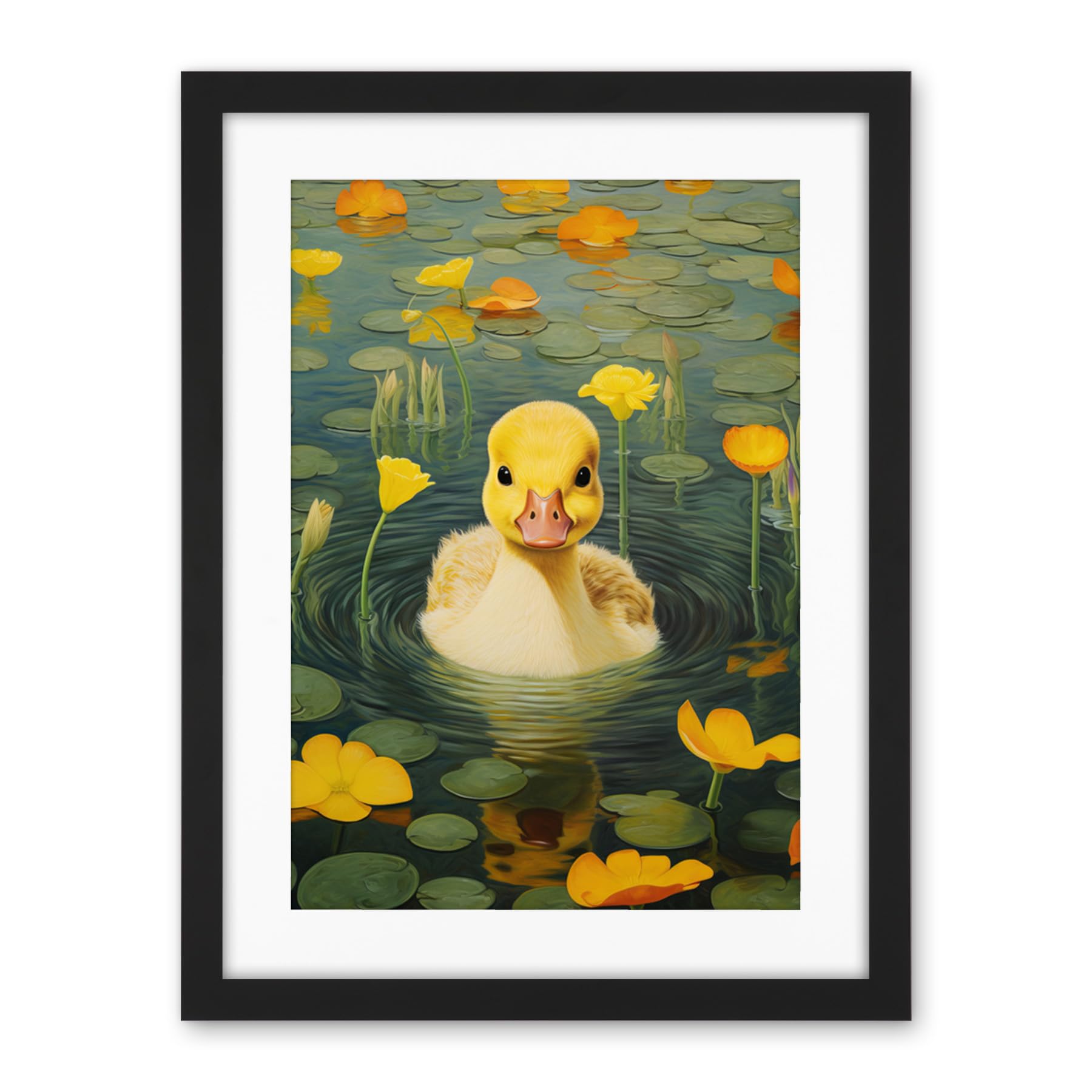 Artery8 Whirlpool Duckling Lily Pads and Flowers Kids Bedroom Nursery Artwork Framed Wall Art Print 18X24 Inch