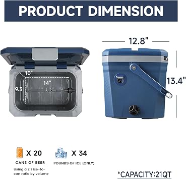 EchoSmile 20/35 Quart Insulated Cooler, Outdoor Portable Hard Shell Ice Chest