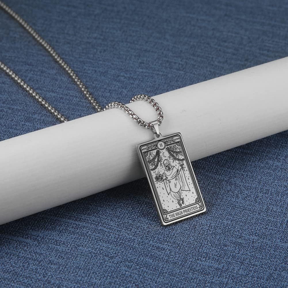 TEAMER Skeleton Tarot Card Necklace Stainless Steel Amulet Marigold Tarot Card Major Arcana Necklaces for Women Men - Image 5