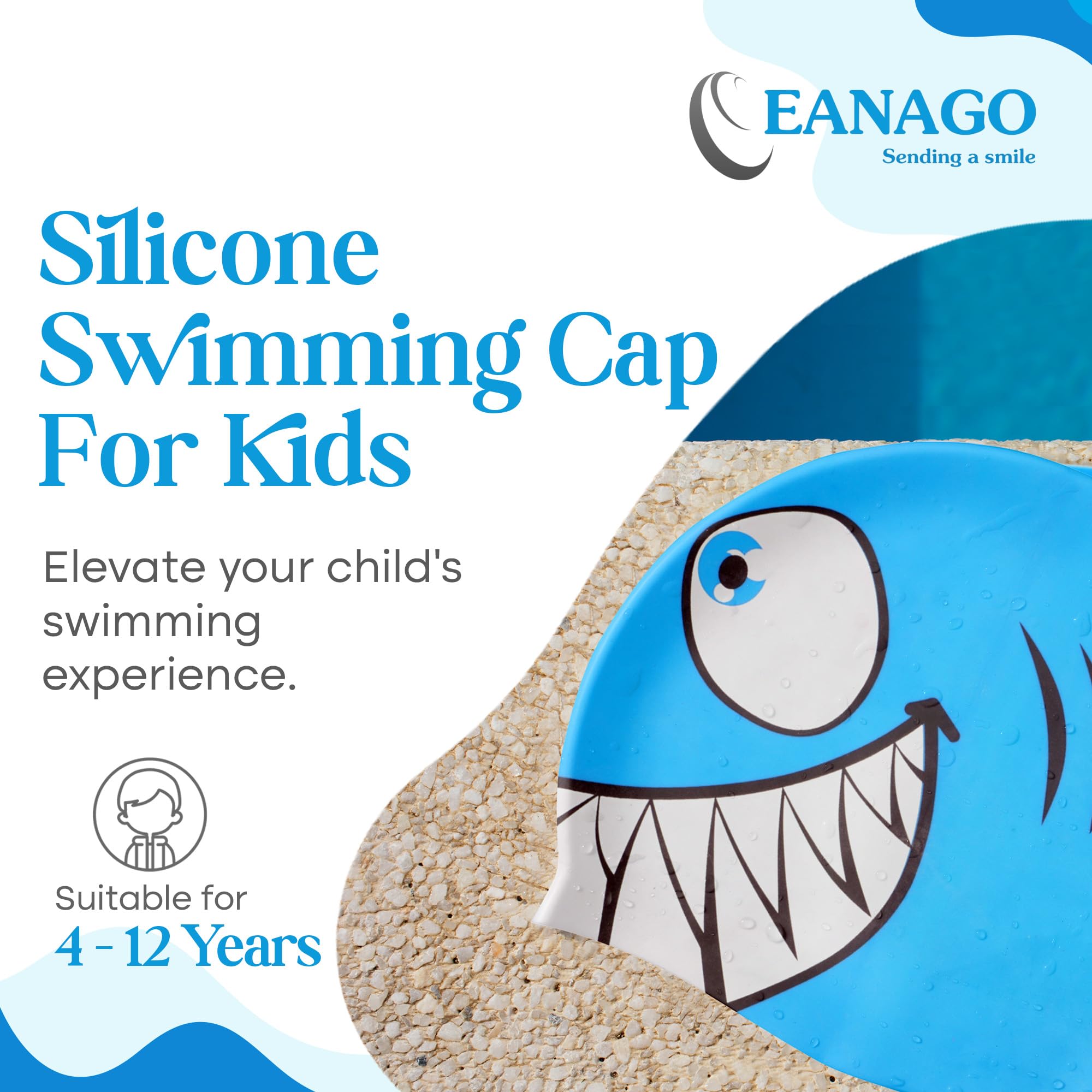 EANAGO silicone swimming cap for girls - fashionable swimming cap for children for swimming and training - suitable for approx. 4 to 12 years - swimming cap for children - Image 2