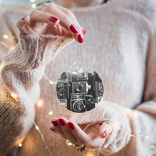 Miniatura 2 de Crystal Christmas Tree Ornaments Retro Cool Camera Collection Hanging Decoration with Gold Rope Christmas Round Glass Pendant Decor Xmas Tree