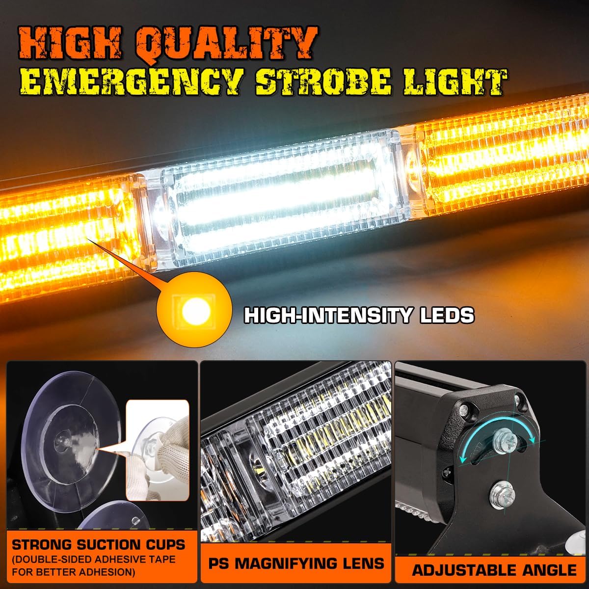 2x17.7 Traffic Advisor Light Bar w/Digital Display Controller Windshield LED Emergency Strobe Visor Safety Warning Hazard Flashing Lights for Firefighter Police Trucks Vehicles, Amber/White