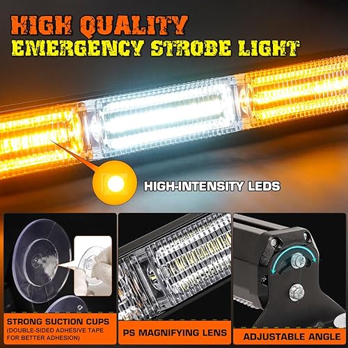 Miniatura 3 de LRTER Barra de luz de asesor de tráfico de 2 x 17.7 pulgadas con controlador de pantalla digital para parabrisas, visera estroboscópica de