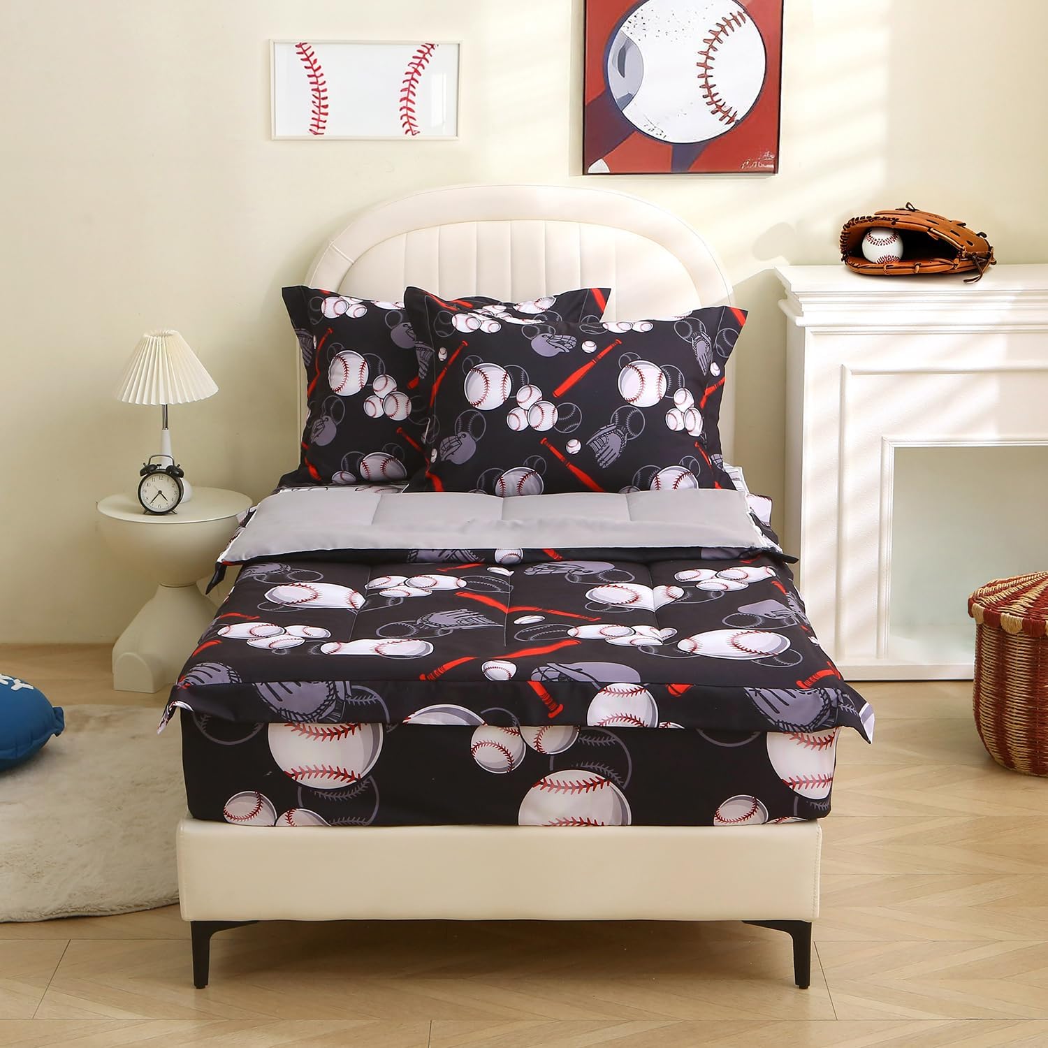 Boys Baseball Bedding Comforter Sets Zipper Bedding Set for Kids Black Sports Bed Set for Children Bedroom Decor - Image 7