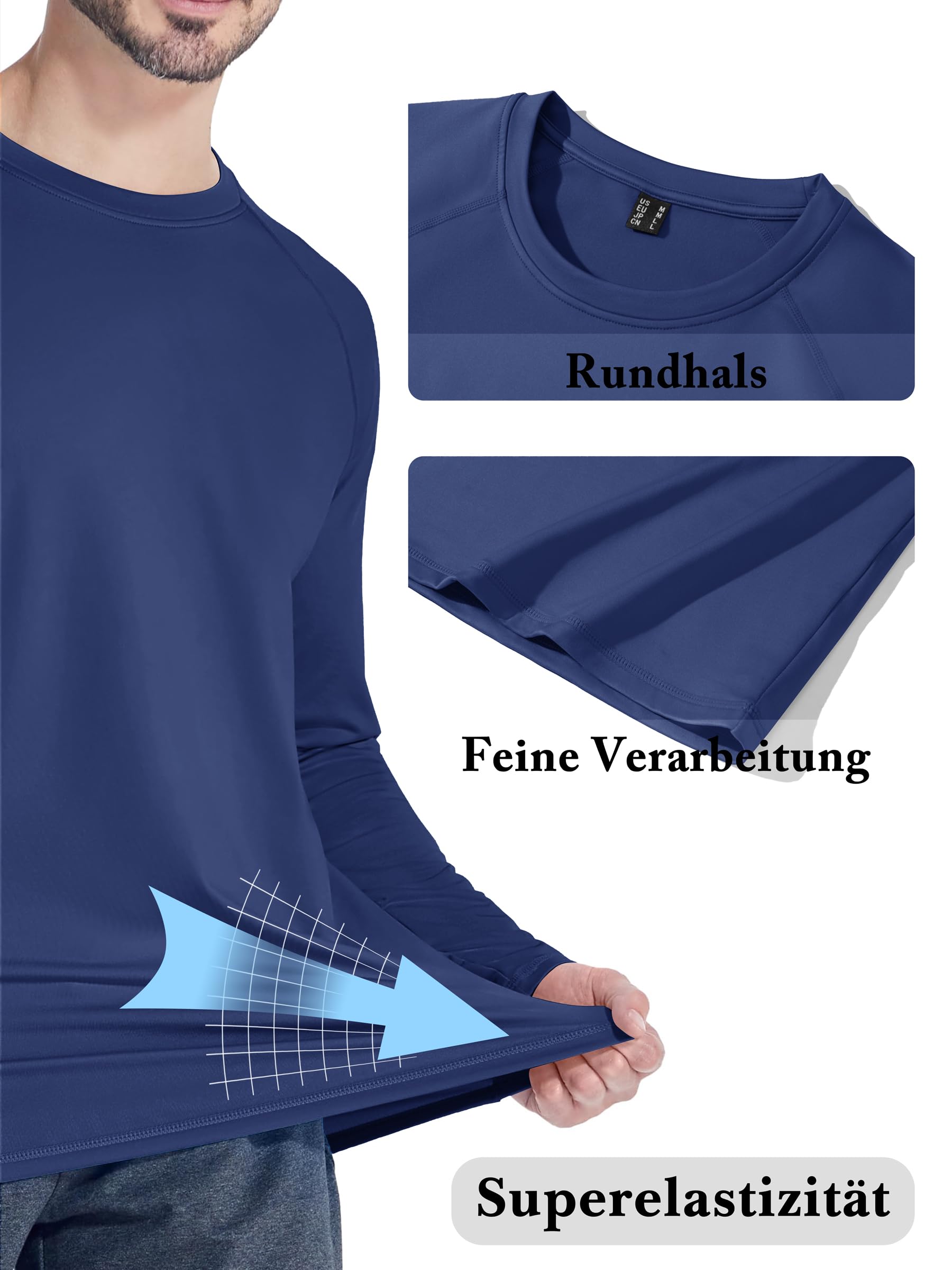 KEFITEVD T-shirt à manches longues pour homme avec intérieur en polaire - T-shirt thermique à manches longues - Pour l'hiver et l'automne