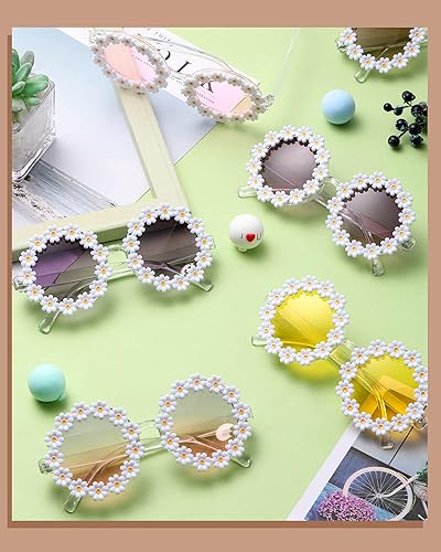 Miniatura 6 de 12 pares de lentes de sol retro con margaritas redondos flores divertidos lentes de sol para fiestas para adultos festivales gafas de sol florales