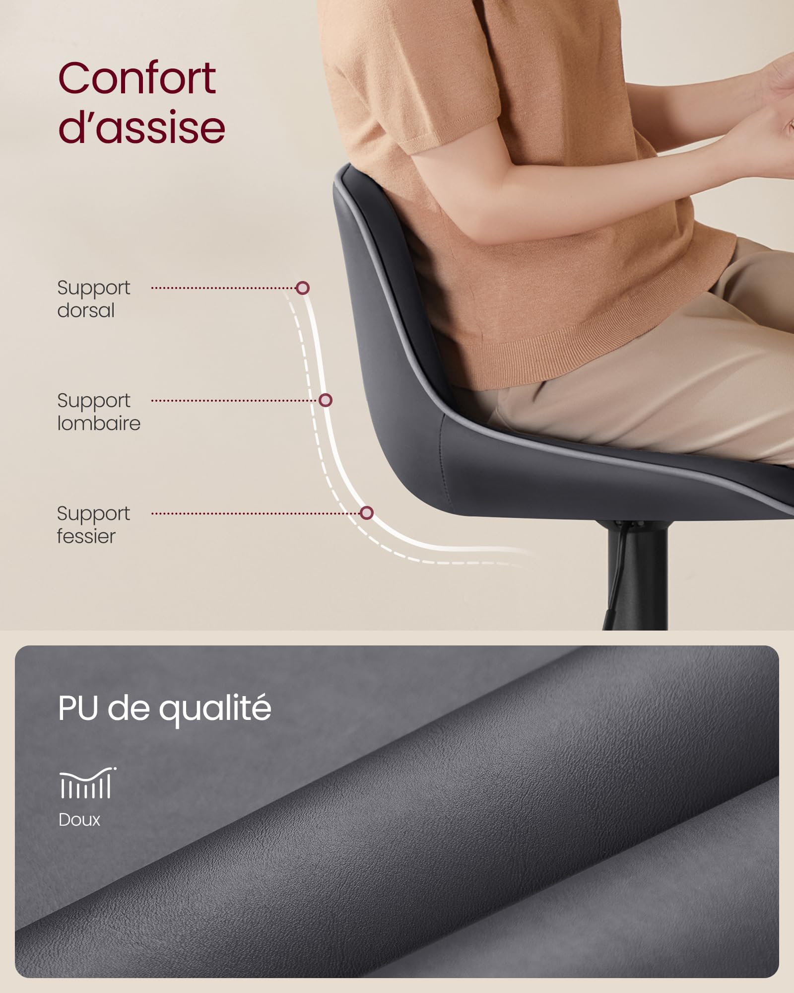 VASAGLE Lot de 4 Tabourets de Bar, Pivotants, Réglables en Hauteur, Dossier Ergonomique, PU, Base Métallique, Modernes, pour Îlot de Cuisine, Bar, Noir d'encre LJB268B01