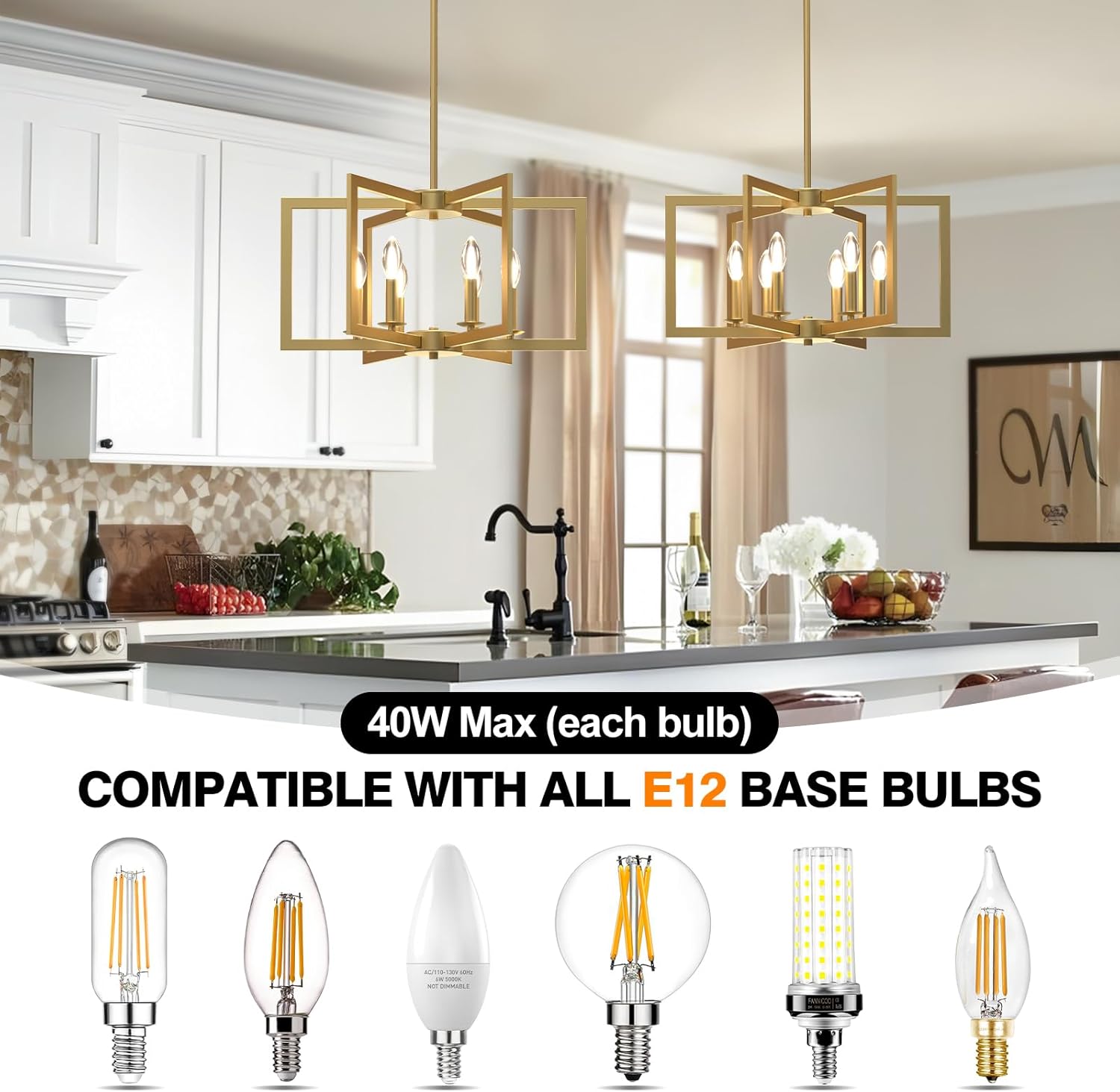 Modern Gold Chandelier, 6-Light Geometric Dining Room Light Fixture, Industrial Pendant Lights Kitchen Island, Hanging Metal Farmhouse Chandelier for Bedroom, Entryway, Foyer, Kitchen, Living Room
